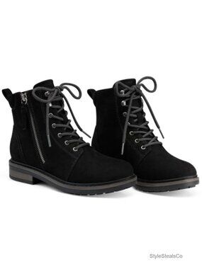 Faux Leather Lace-Up Combat Ankle Boots Memory Foam